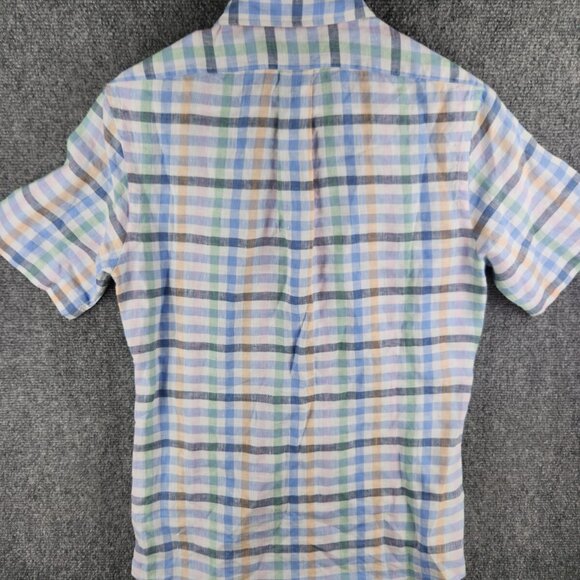 Brooks Brothers All Linen Button Up Short Sleeve Small Regent Colorful Check Men - Picture 12 of 12